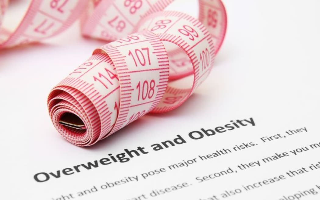 Measuring tape and leaflet on obesity.