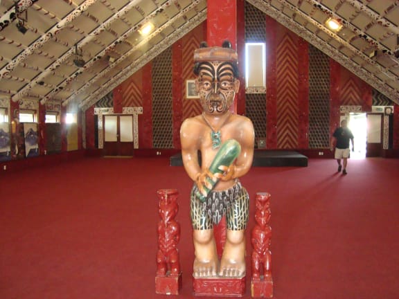 Inside the Whare Tupuna Aoraki, Nga Hau e Wha Marae.