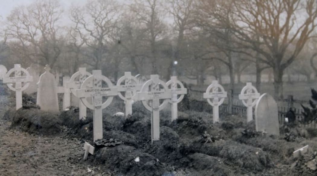 This is an image of crosses marking the New Zealand graves at Brockenhurst. Ninety three kiwis were eventually buried there. Deborah took this photo while she worked there.