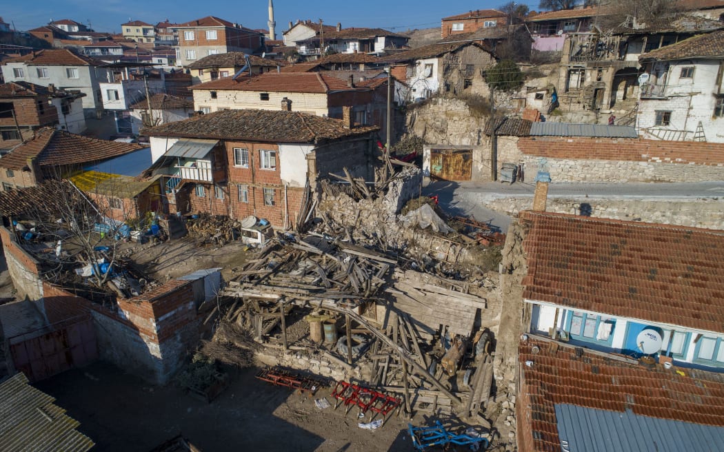 Drone photo shows a view of damage in Akhisar district after 5.4-magnitude earthquake hit Turkey's western Manisa province, Turkey on January 23, 2020.