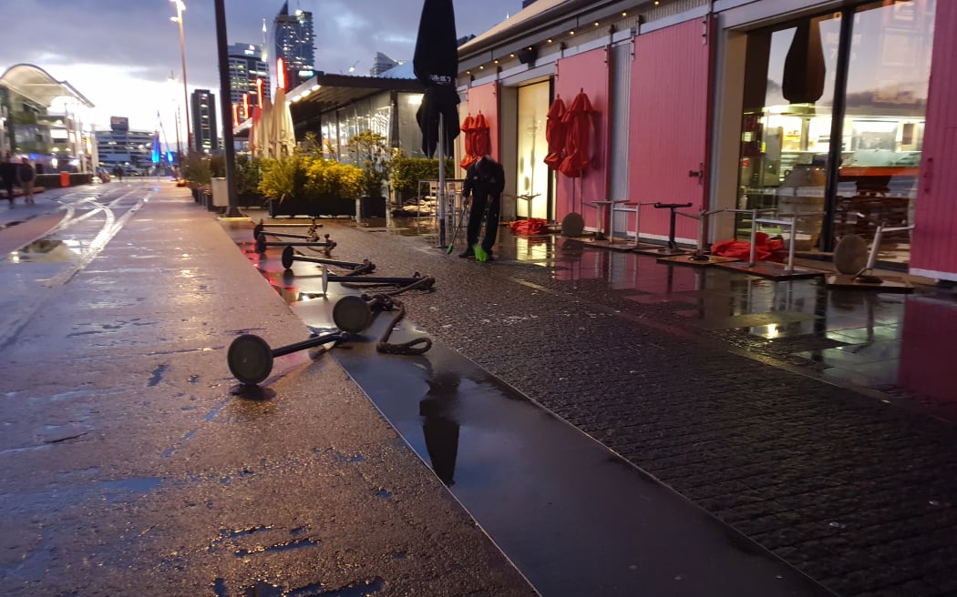 Businesses in Wynyard Quarter were cleaning up after the storm.