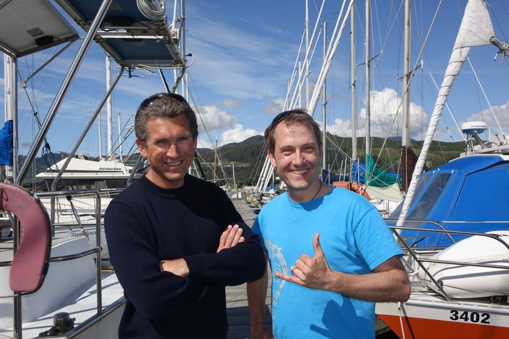 Plankton Planet New Zealand team member Emmanuel Malpot (left) and marine biologist Xavier Pochon at the Nelson marina.