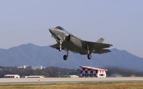 The South Korean Air Force F-35A fighter jet during a US-South Korea joint aerial drill called "Vigilant Storm" at Gunsan Air Base in Gunsan on October 31, 2022.