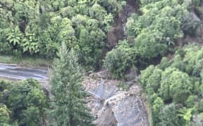 Slips on the Tākaka Hill Rd after Cyclone Gita in February 2018.