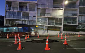 A large sinkhole has formed on College Hill Road in central Auckland, closing a section of the busy road. It is not far from the Auckland Police Station. Photos - 25 July, 2023
