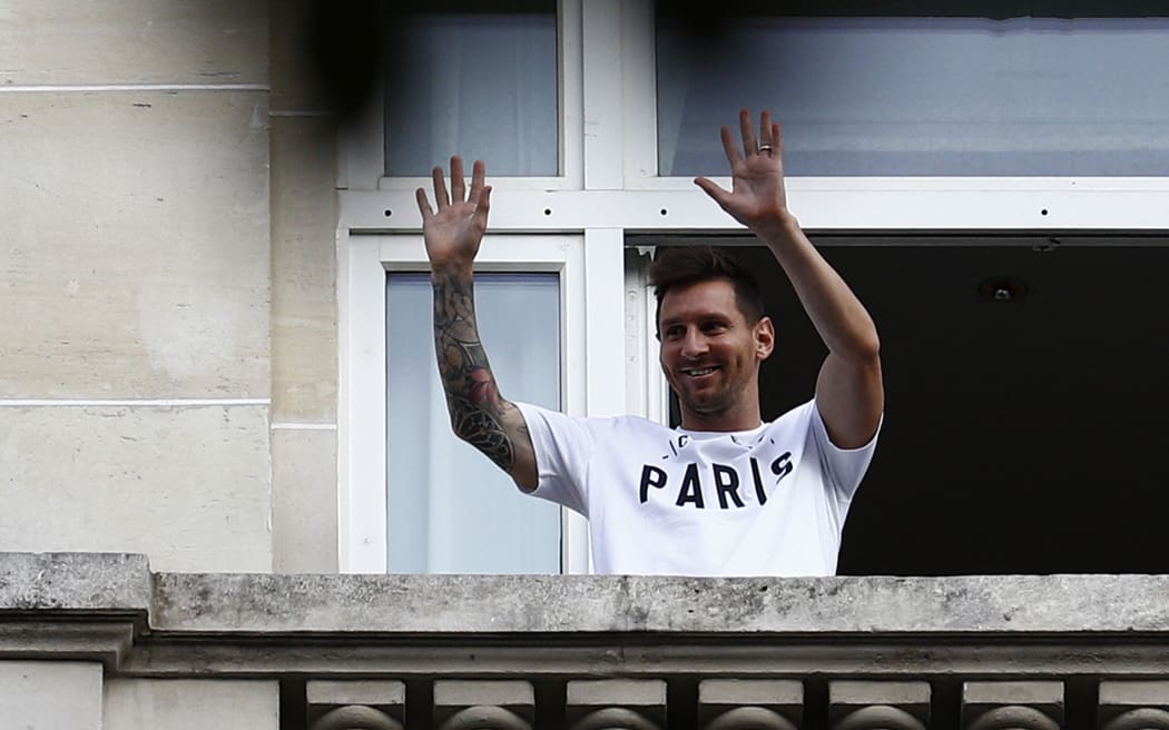 Argentinian football player Lionel Messi after signing with PSG.