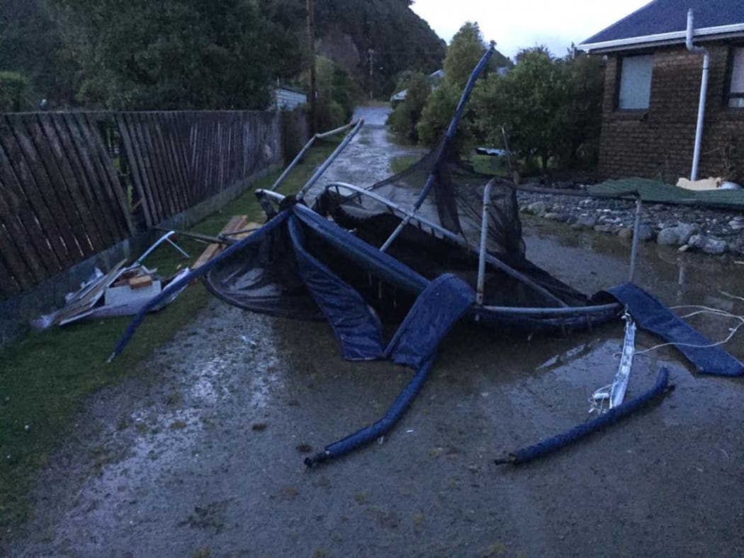 This photo - captioned "found the tramp" - shows a wrecked trampoline after reports of a tornado near Hokitika.