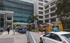 Fire trucks outside Auckland Hospital on 27 December, 2023.