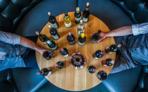 Wine glasses on table