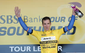 Wellington's Joe Cooper in the yellow jersey at the start of the Tour of Southland
