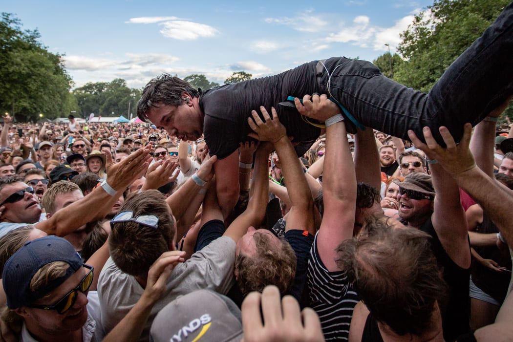 Jon Toogood performing with Shihad at Chirstchurch's Hagley Park, December 9, 2017.