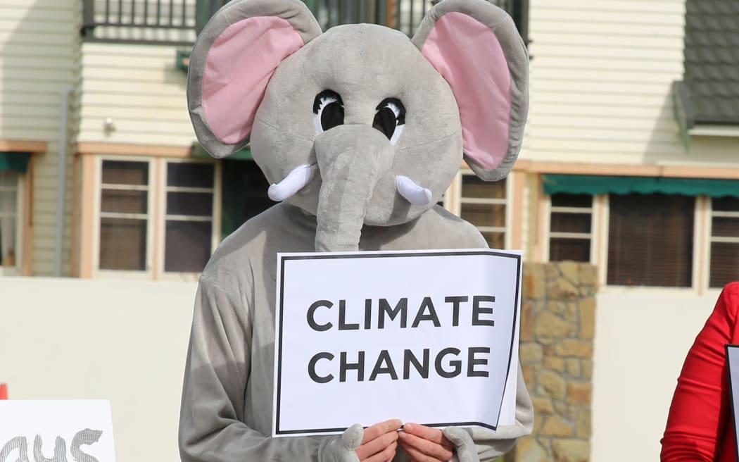 A protester during Prime Minister John Key's visit to the Christchurch Yacht Club.