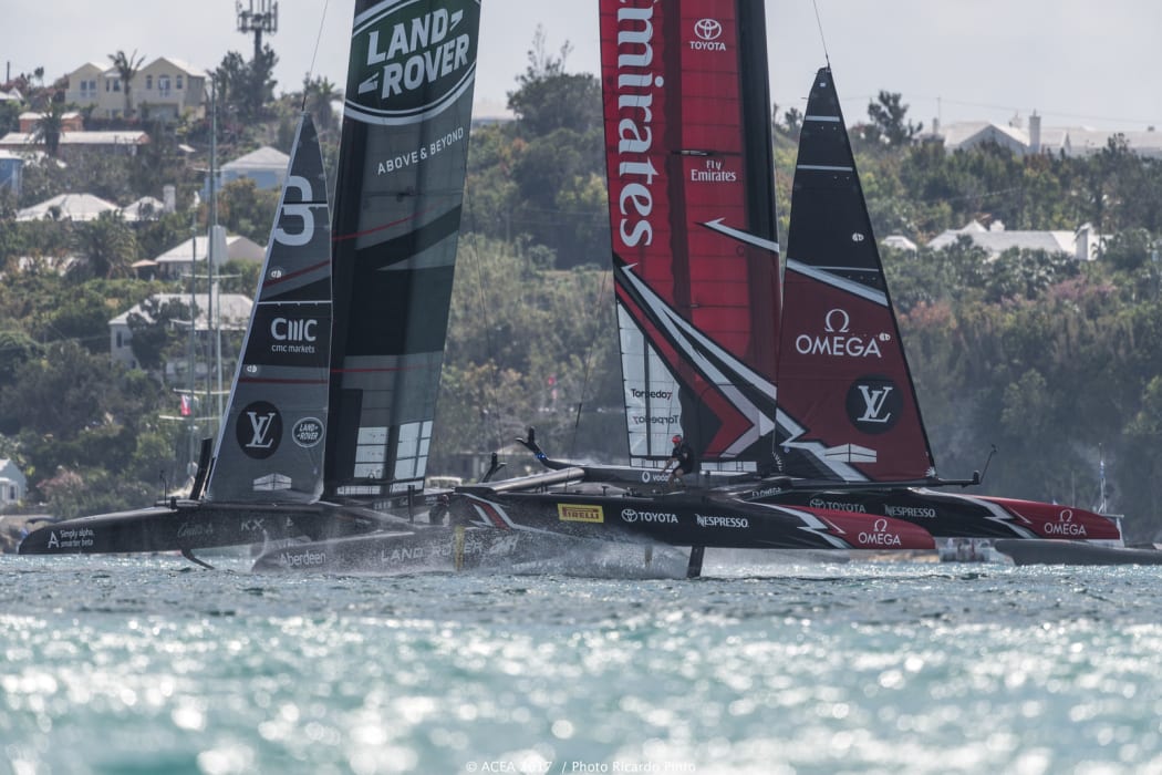 Team New Zealand racing Land Rover Bar in day 2 of qualifying races for the America's Cup. 28 May 017, Bermuda.