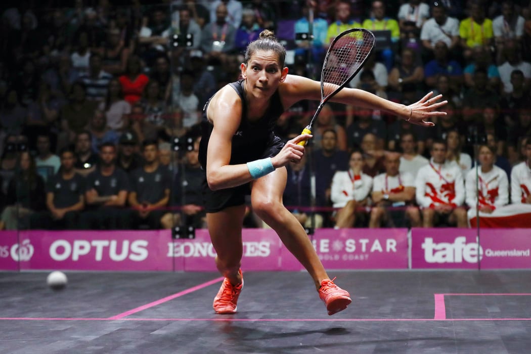 Joelle King of New Zealand competes against Sarah-Jane Perry of England in the Women's Singles Final