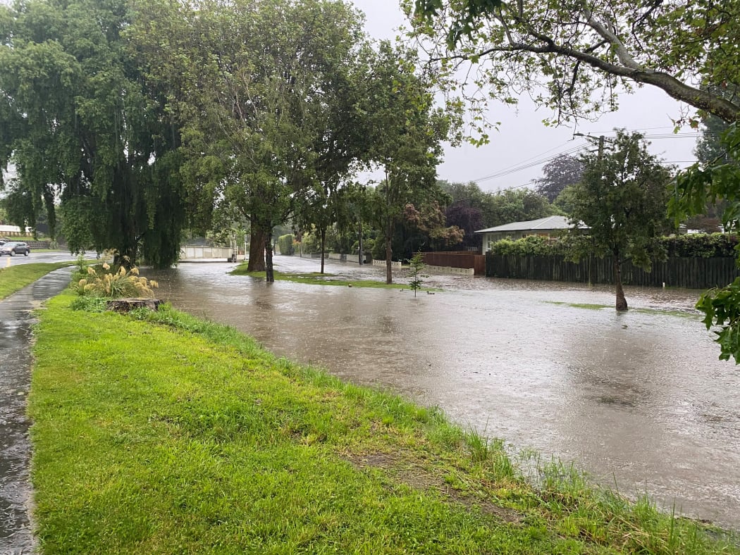 The Heathcote River in Christchurch has broken its banks.