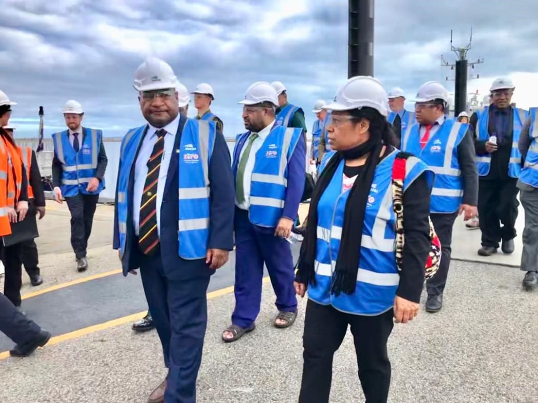 Papua New Guinea prime minister James Marape and wife Rachael (front) visit Australian ship-building company Austal in Perth, 23 July 2019