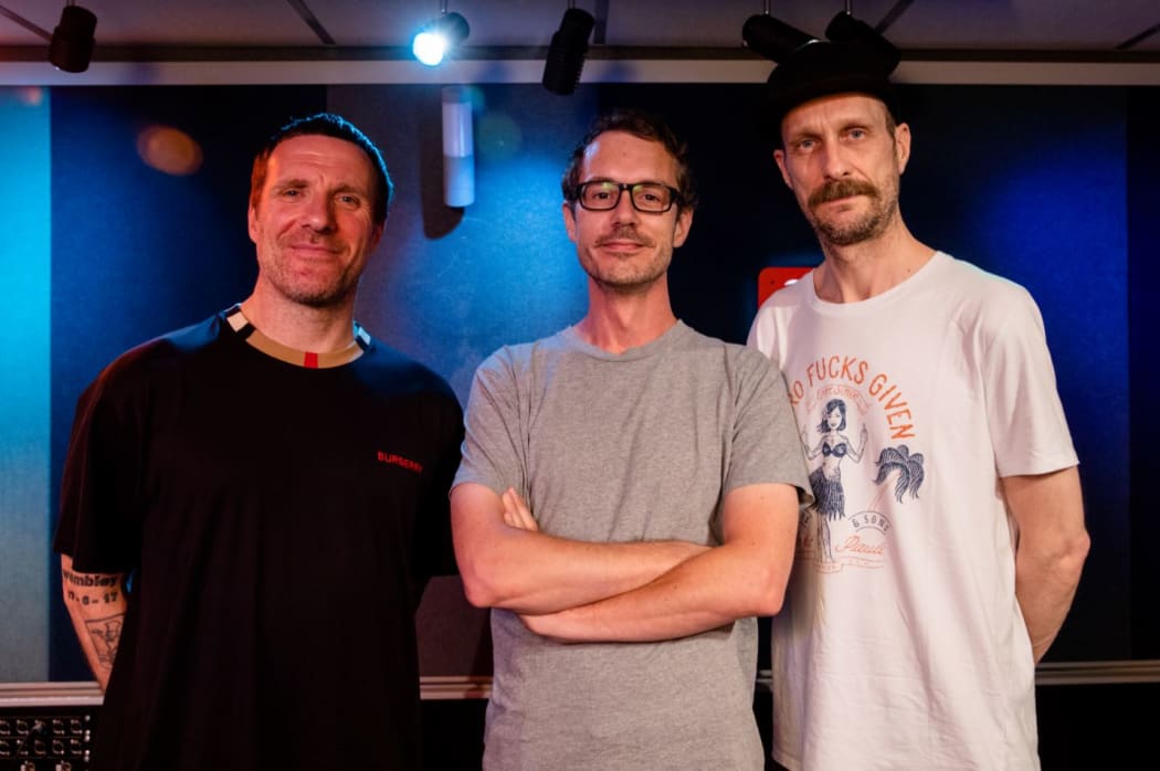 Jason Williamson & Andrew Fearn (Sleaford Mods) with RNZ's Tony Stamp