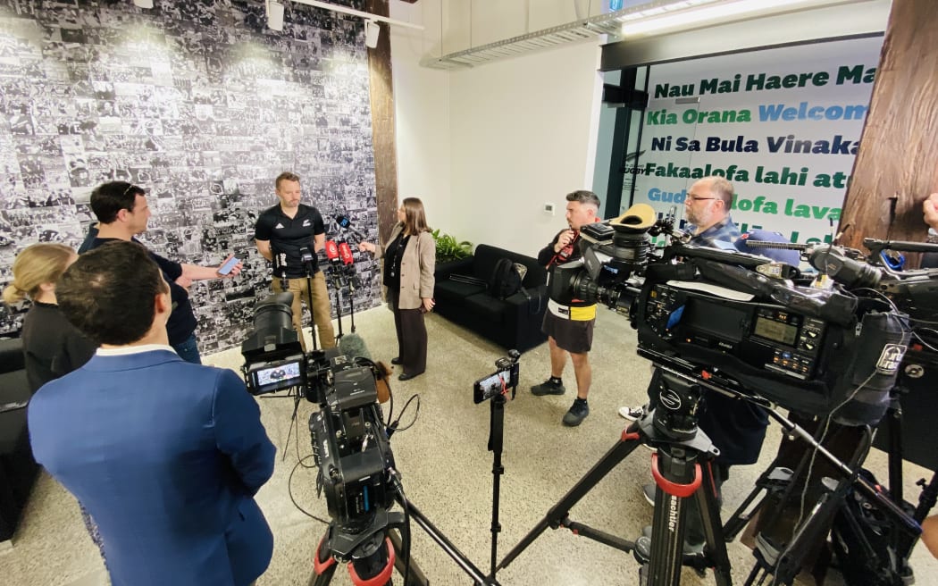 New Zealand Rugby boss Chris Lendrum speaks in Auckland following the unexpected resignation of All Blacks assistant coach Leon MacDonald.
