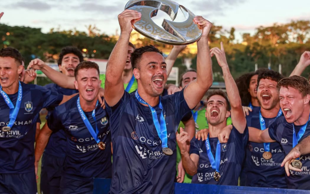 Auckland City captain Cam Howieson lifts the OFC Men’s Champions League in 2023 following a dramatic final against Fiji’s Suva FC. Photo Credit: OFC Media via Phototek