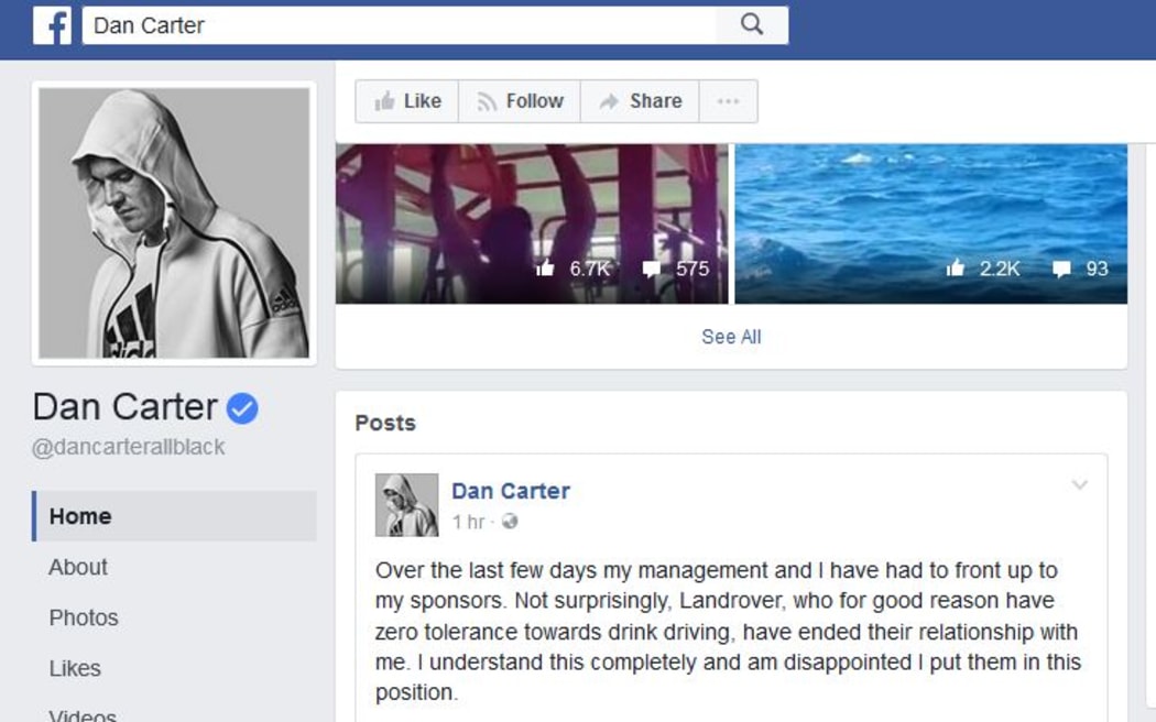 Dan Carter has been dropped as a brand ambassador by Land Rover.