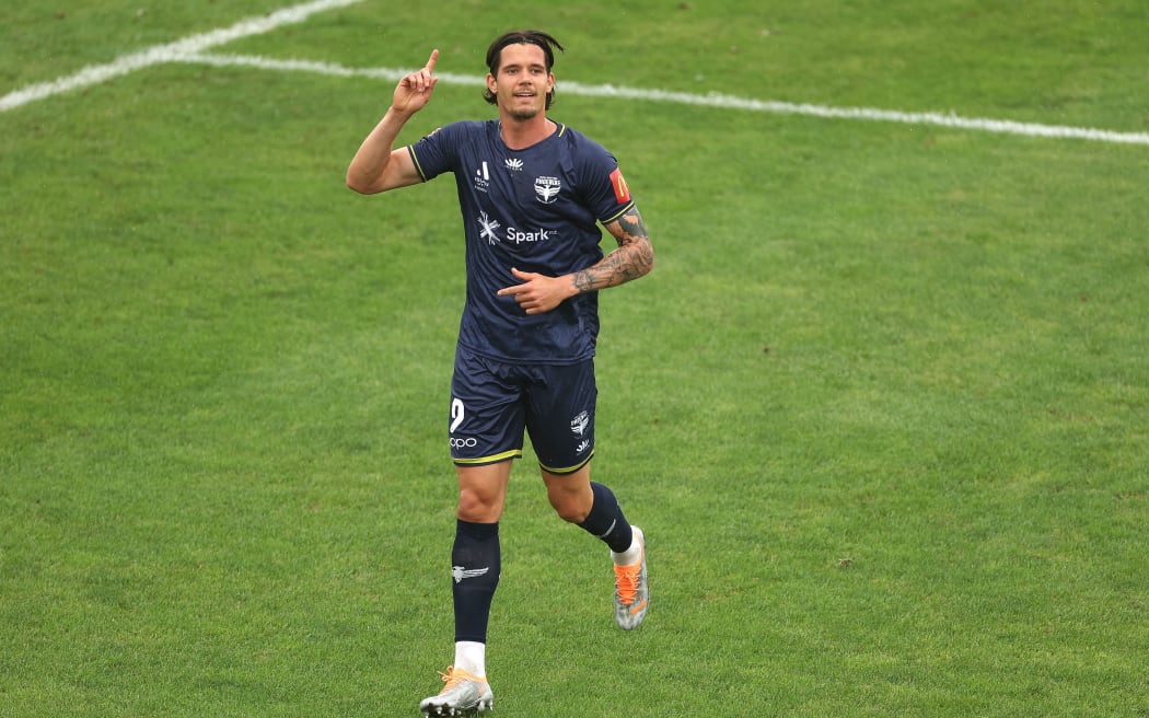 Phoenix's Oskar Zawada celebrates a goal during the A-League - Wellington Phoenix v Perth Glory at Central Energy Trust Arena, 
Palmerston North on the 28 January 2023. © Copyright image by Marty Melville / www.photosport.nz