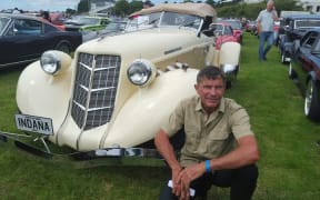 Mike Brouwers and his replica 1930s Auburn Cord Duesenberg, which was used in the film 'Indiana Jones and the Temple of Doom'.