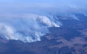Bushfires burning in north eastern New South Wales are seen from a plane.