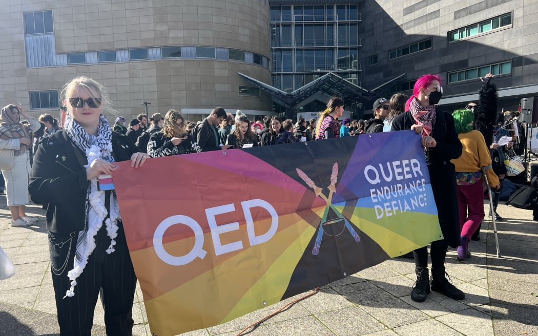 Hundreds gathered outside Te Papa's Tākina conference centre in Wellington on 18 May, 2024, while a controversial event took place inside.