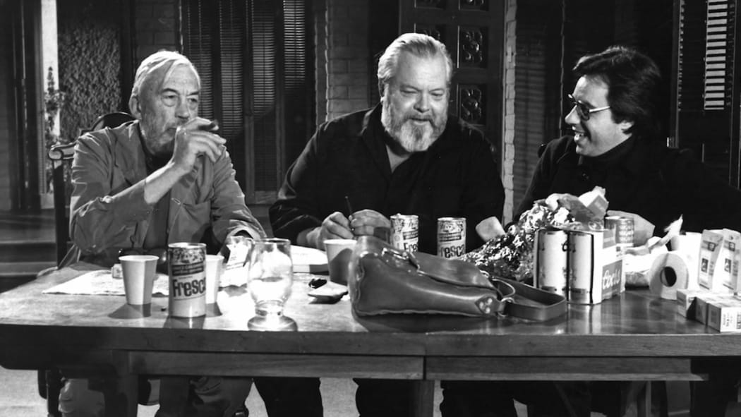 John Huston, Orson Welles and Peter Bogdanovich on the set of The Other Side of the Wind.