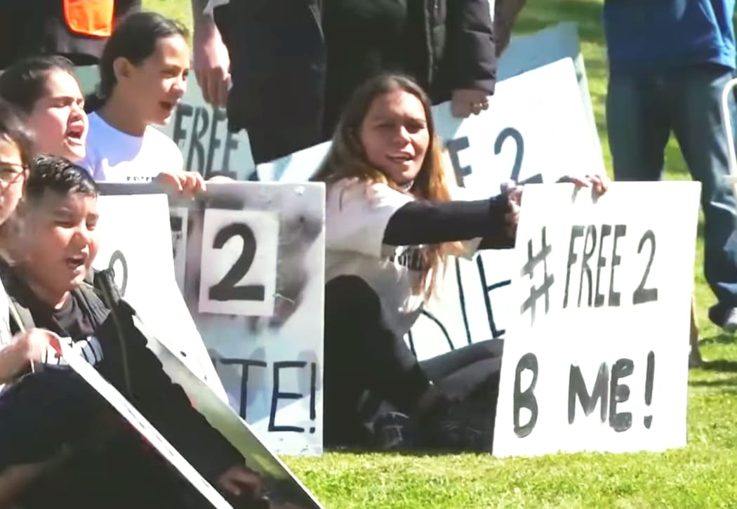 Children at Gisborne's 'family freedom' picnic protest last weekend.