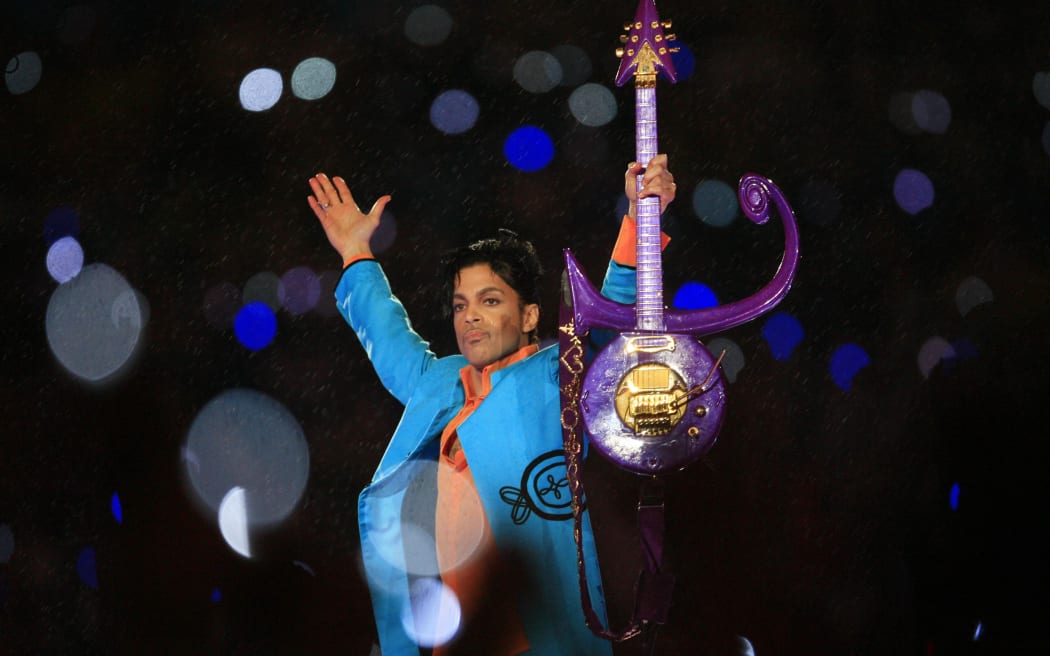 Prince performs during the 'Pepsi Halftime Show' at Super Bowl XLI between the Indianapolis Colts and the Chicago Bears on February 4, 2007 at Dolphin Stadium.