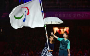 Paris Mayor Anne Hidalgo with IPC flag during the Closing Ceremony of the Paralympic Games Paris 2024, at Stade de France, in Paris, France, on September 08, 202.