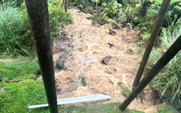 A large slip underneath poles for the house.