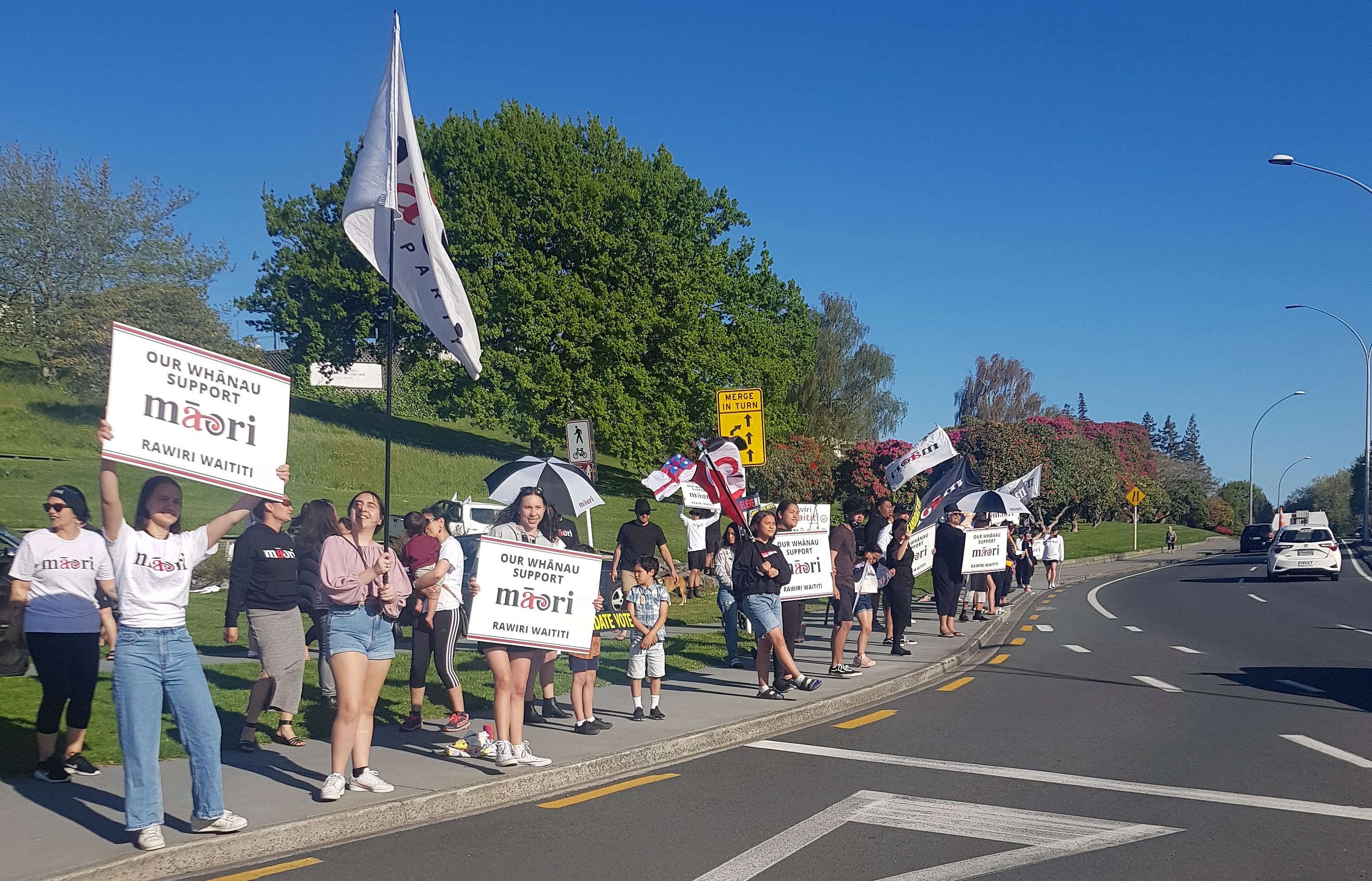 Māori Party supporters waving flags.