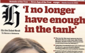 The signature quote from Jacinda Ardern's unexpected announcement fills the front page of the New Zealand Herald.