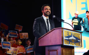 NEW YORK, NEW YORK - OCTOBER 26: New York Mayoral Candidate Zohran Mamdani speaks during an election rally with Sen. Bernie Sanders (I-VT) and U.S. Rep. Alexandria Ocasio-Cortez (D-NY) at Forest Hills Stadium on October 26, 2025 in the Queens borough of New York City. The mayoral election will take place on November 4, 2025.   Andres Kudacki/Getty Images/AFP (Photo by ANDRES KUDACKI / GETTY IMAGES NORTH AMERICA / Getty Images via AFP)