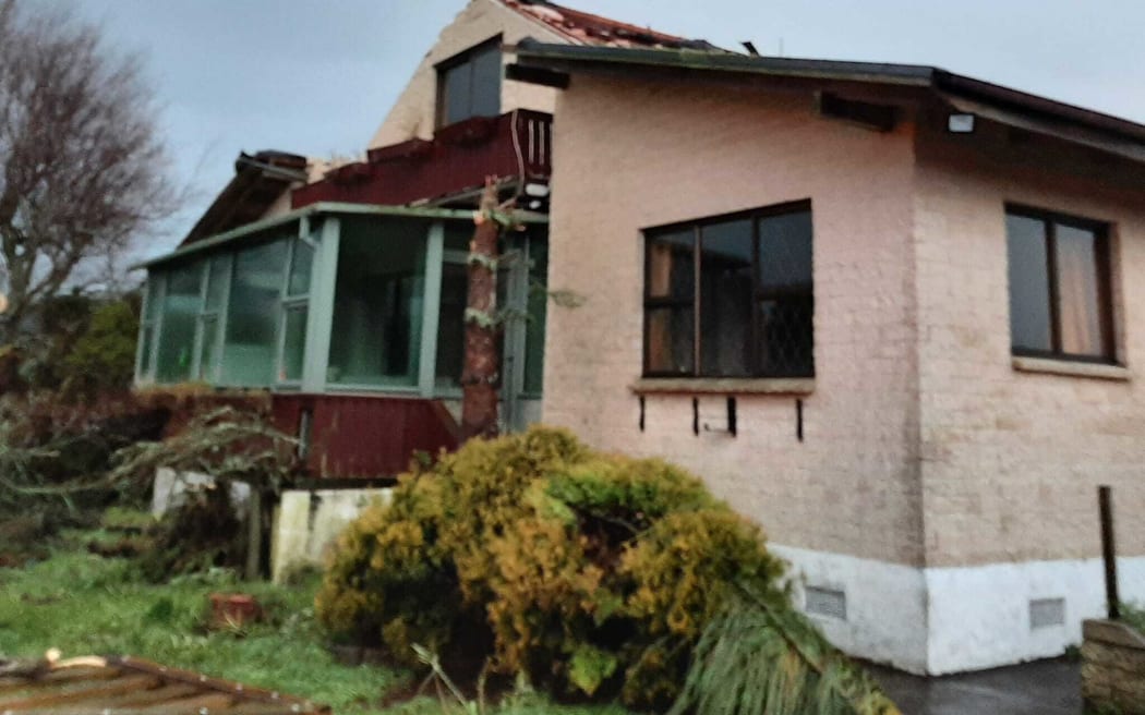 The tornado on 10 May 2023 damaged roofs on two houses in Awatuna, South Taranaki, toppled fences, snapped branches from trees and and tossed debris in the air.