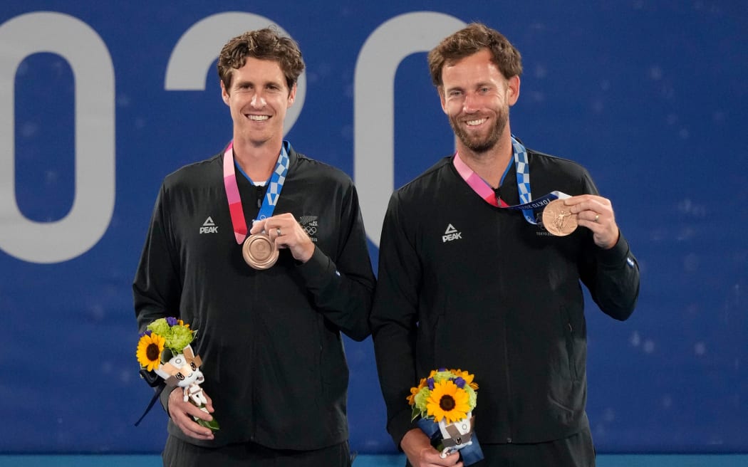 New Zealand's Marcus Daniell (left) and Michael Venus with their Olympic bronze medals in Tokyo.