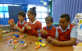 Students at Te Kura Kaupapa Māori o Te Atihaunui-a-Pāpārangi. From left to right, Tumaia Hamahona, Anahera Hamahona, Trey Aitokia and Mataamua Biddle.