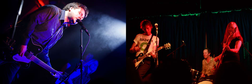 Photos of Martin Phillipps of The Chills; Gramem Downes (left) with The Verlaines