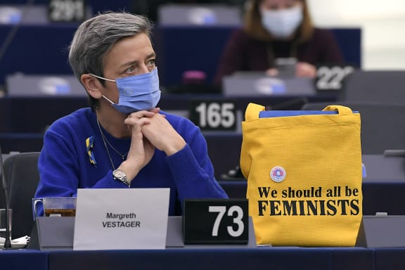 European Commission Executive Vice-President Margrethe Vestager during a plenary session of the European Parliament in eastern France on International Women's Rights Day, on 8 March, 2022.