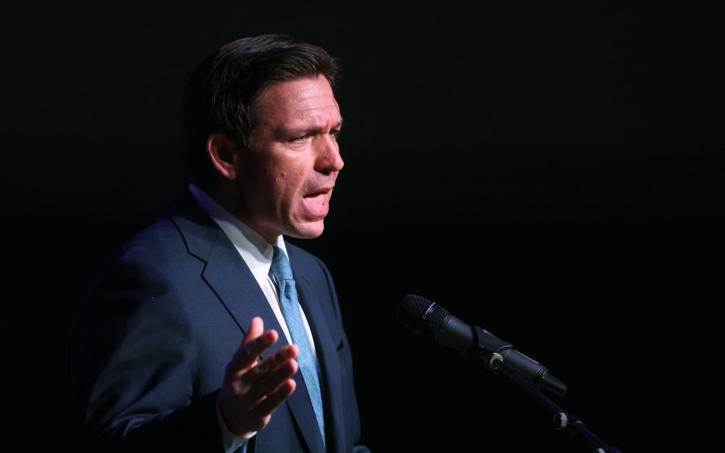 ROTHSCHILD, WISCONSIN - MAY 06: Florida Governor Ron DeSantis speaks to guests at the Republican Party of Marathon County Lincoln Day Dinner annual fundraiser on May 06, 2023 in Rothschild, Wisconsin. Although he has not yet announced his candidacy, DeSantis is expected to be among the top contenders vying for the Republican presidential nomination next year.   Scott Olson/Getty Images/AFP (Photo by SCOTT OLSON / GETTY IMAGES NORTH AMERICA / Getty Images via AFP)