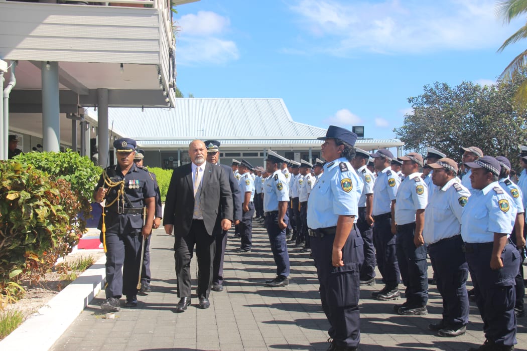 Nauru President Lionel Aingimea reviewing a police parade