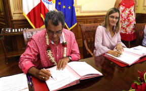French Polynesia's president Edouard Fritch and Professor Nabila Gaertner-Mazouni