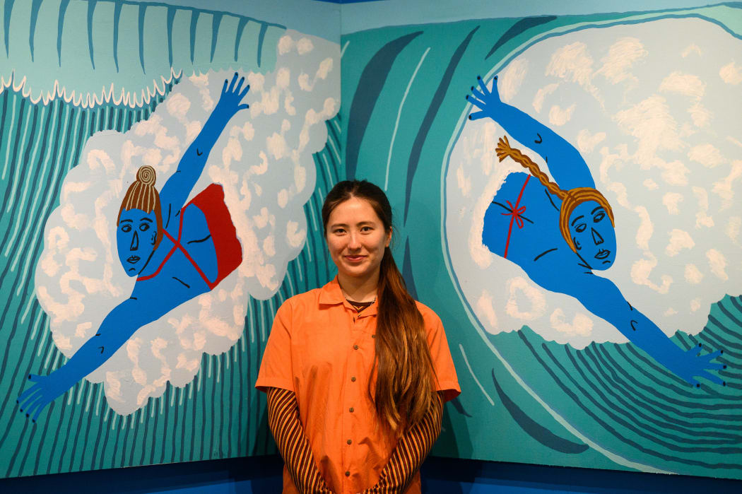Claudia Kogachi at her show 'There's no I in Team' at the Dowse Museum.