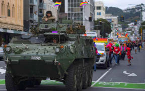 A Defence Force vehicle in this year's Wellington Pride Parade