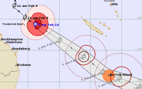 A Bureau of Meteorology, Australia, map showing the predicted path of Cyclone Gabrielle.