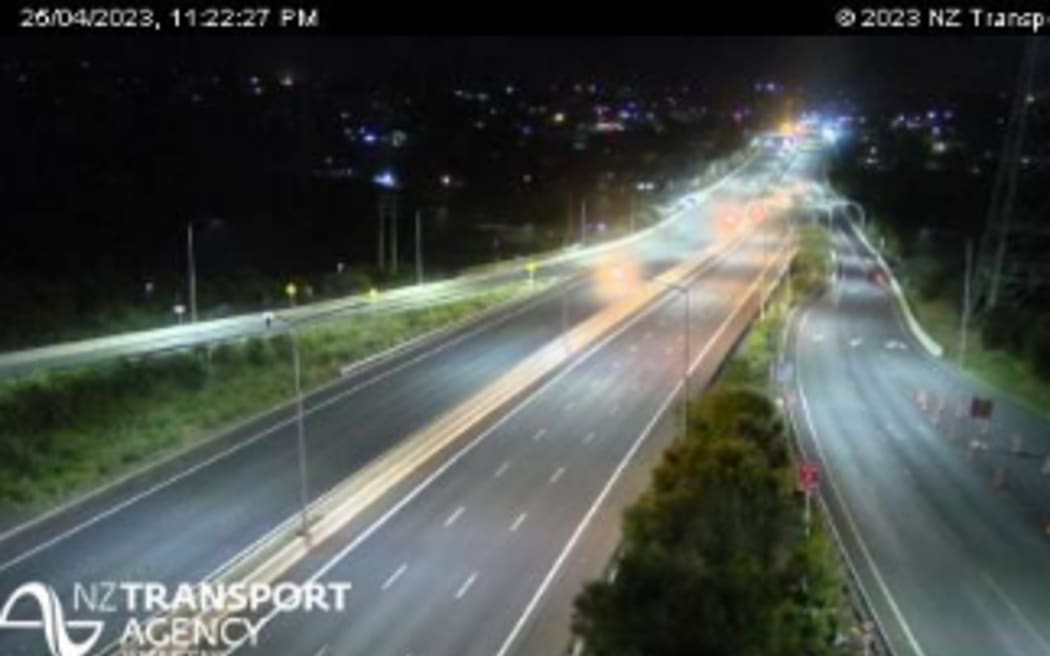 Waka Kotahi traffic camera footage from 25 April 2023: Police said part of the Northwestern motorway was closed as emergency services responded to a crash in Massey on Anzac Day