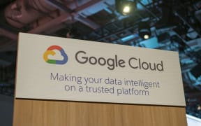 Google Cloud billboard advertisement sign at conference in San Francisco.