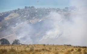 Smoke from a scrub fire on Christchurch's Port Hills.